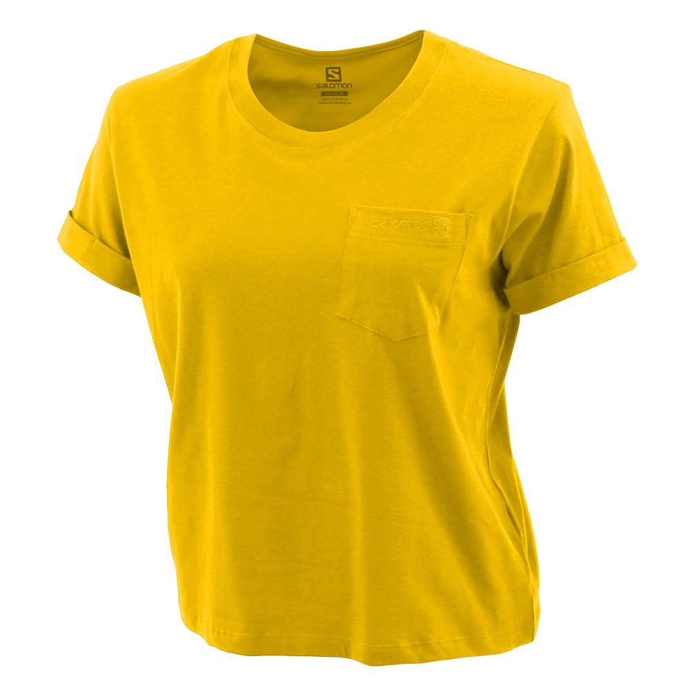 Salomon Singapore Womens T-shirts - POCKET SS W Yellow | 82053-PUVN